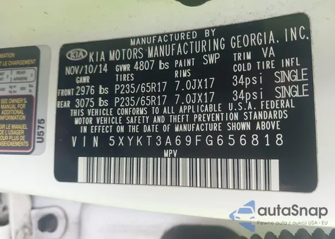 2015 Kia Sorento Lx из США, поврежденный, VIN 5XYKT3A69FG656818